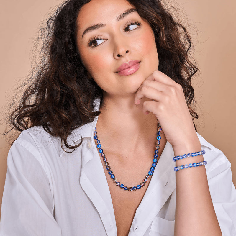 Indigo Borealis | Silver | Galaxy Glass Knotted Necklace