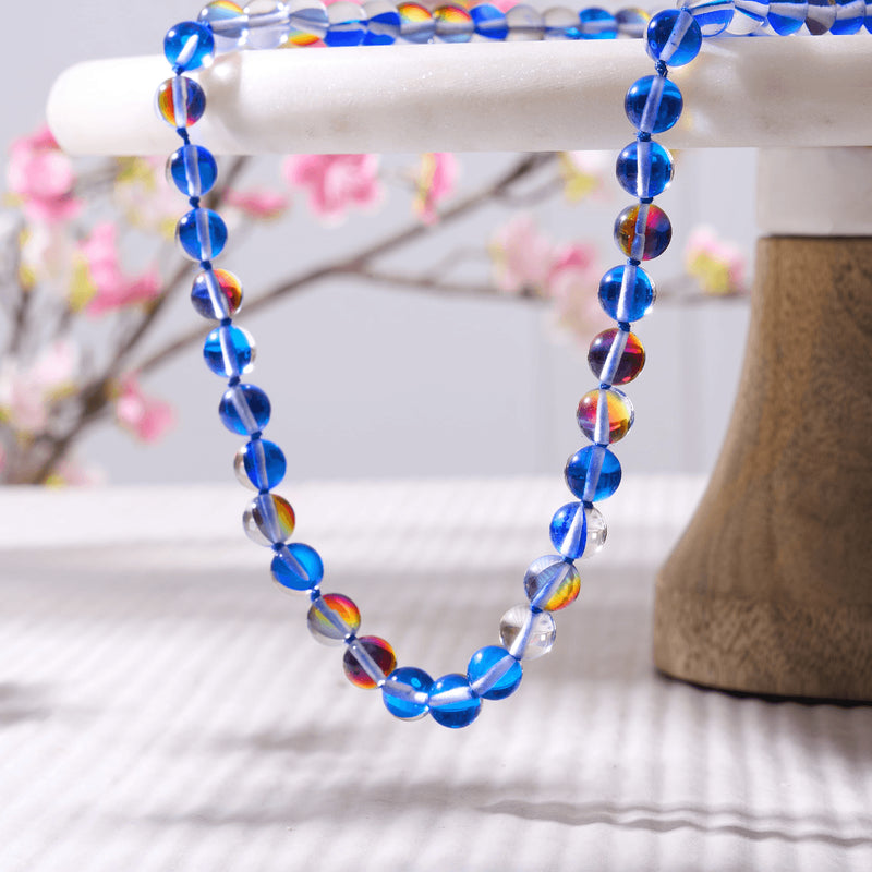 Indigo Borealis | Silver | Galaxy Glass Knotted Necklace