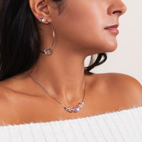 Supernova arc-en-ciel | Argent sterling .925 | Collier fermoir infini en verre Galaxy