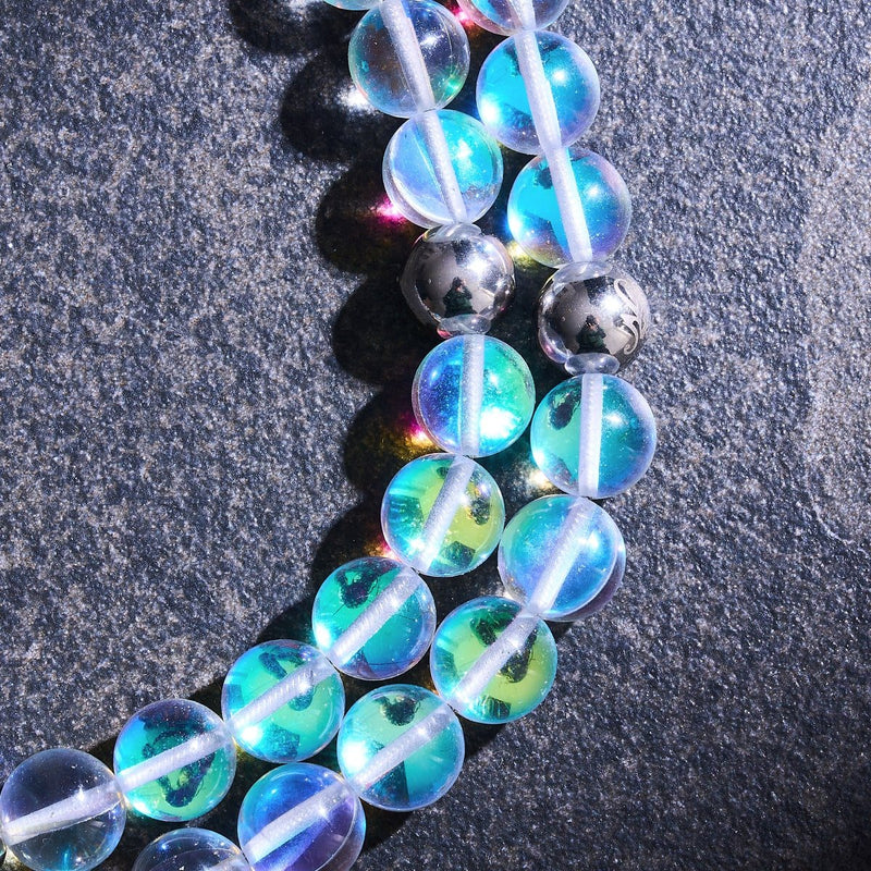 Supernova arc-en-ciel | Argent | Collier déclaration verre galaxie