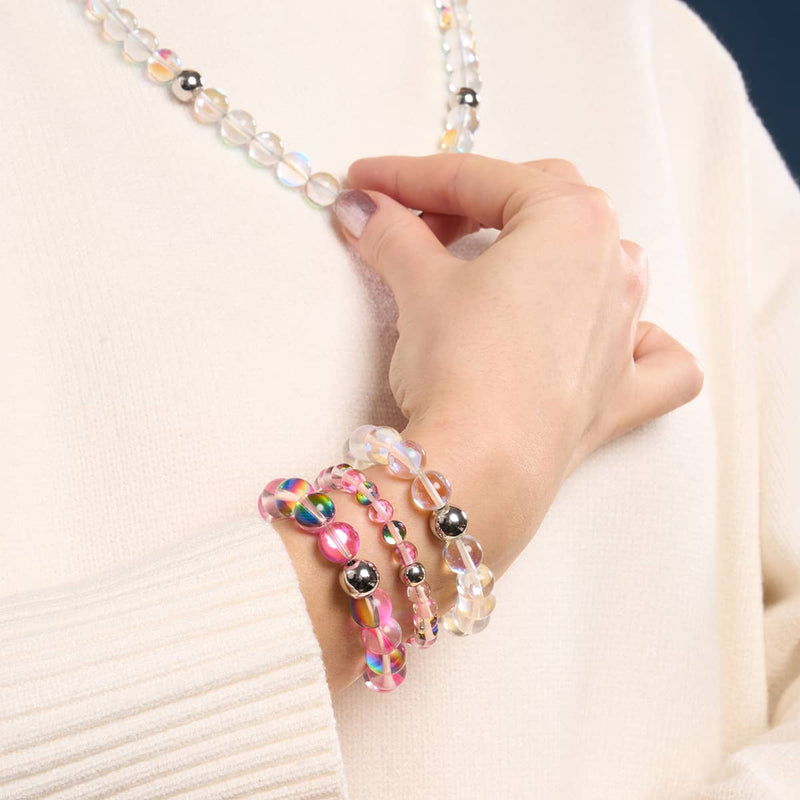 Supernova arc-en-ciel | Argent | Collier déclaration verre galaxie