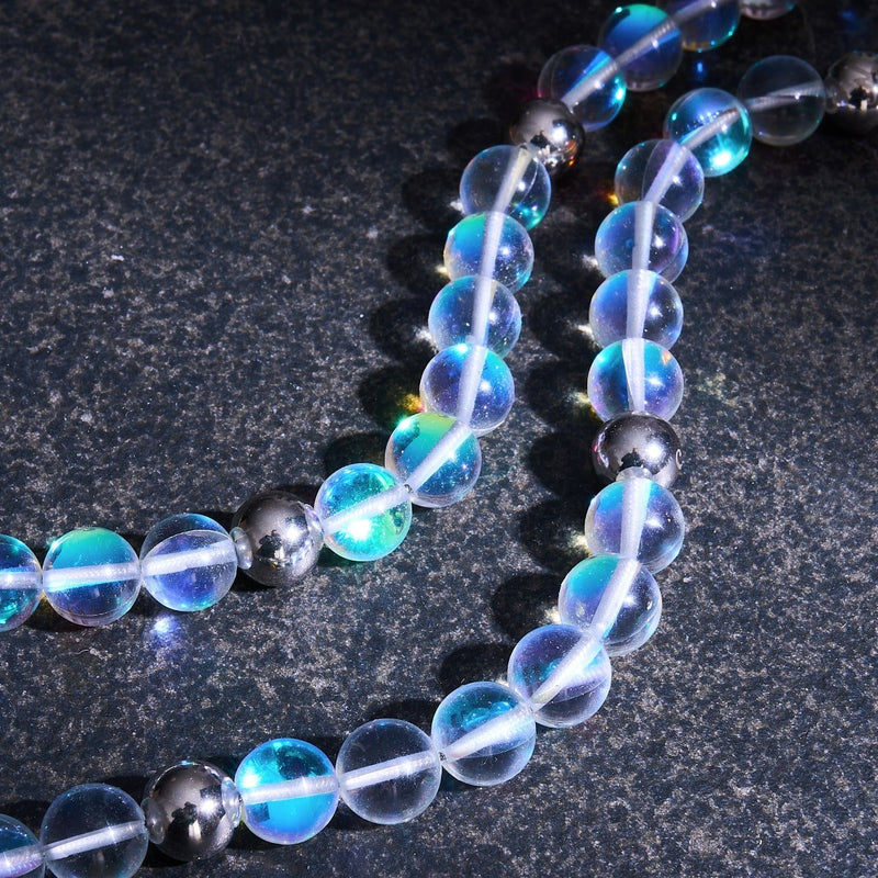 Supernova arc-en-ciel | Argent | Collier déclaration verre galaxie