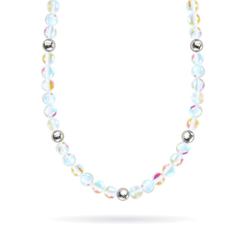 Supernova arc-en-ciel | Argent | Collier déclaration verre galaxie
