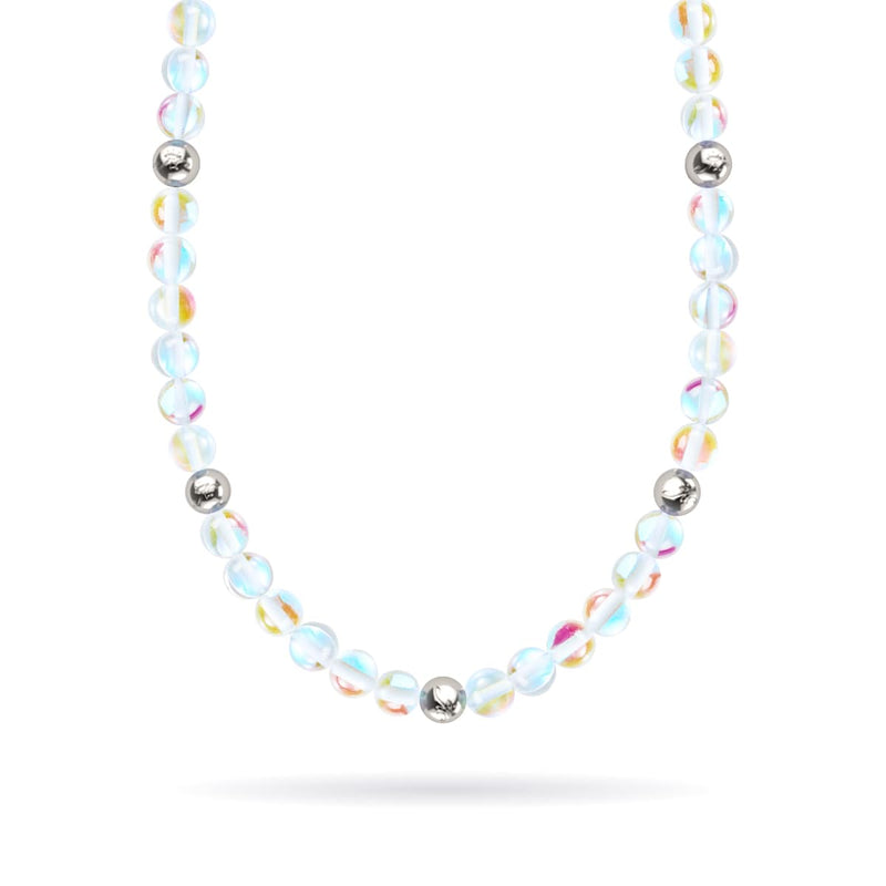 Supernova arc-en-ciel | Argent | Collier déclaration verre galaxie