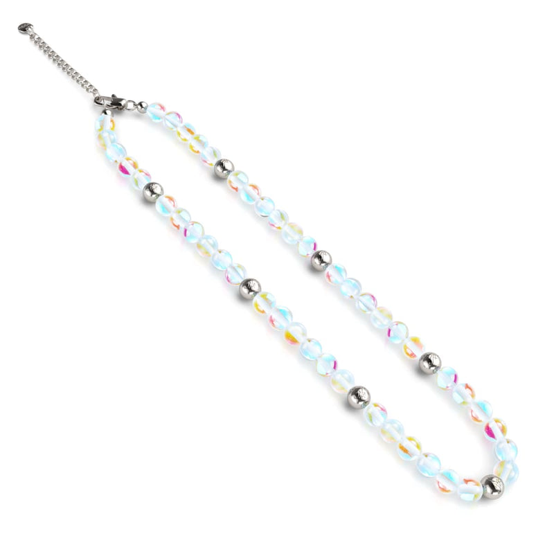 Supernova arc-en-ciel | Argent | Collier déclaration verre galaxie