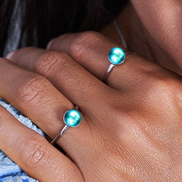 Nébuleuse bleue | Argent sterling .925 | Anneau de verre galaxie