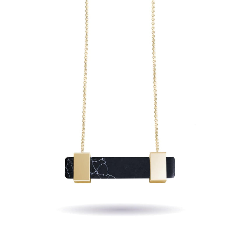 Agate noire | Or | Collier barre de pierres précieuses