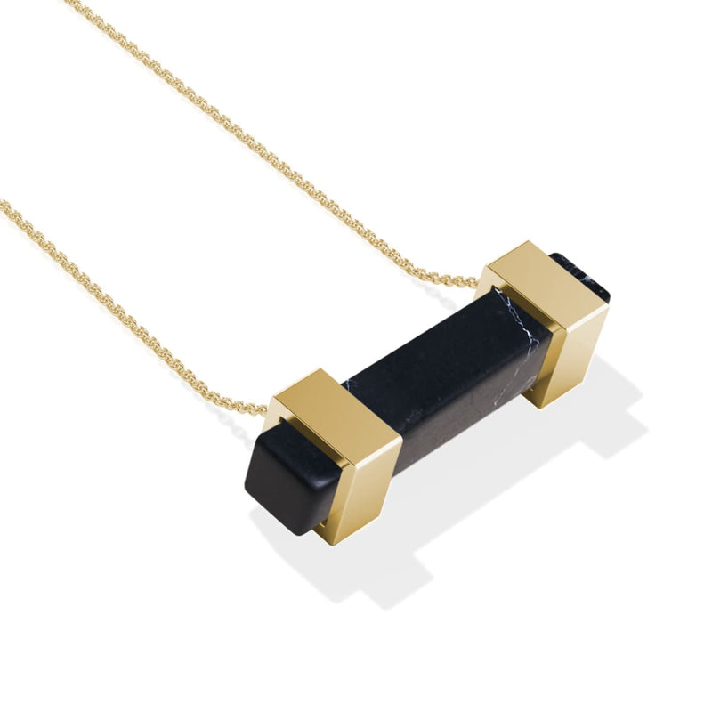Agate noire | Or | Collier barre de pierres précieuses