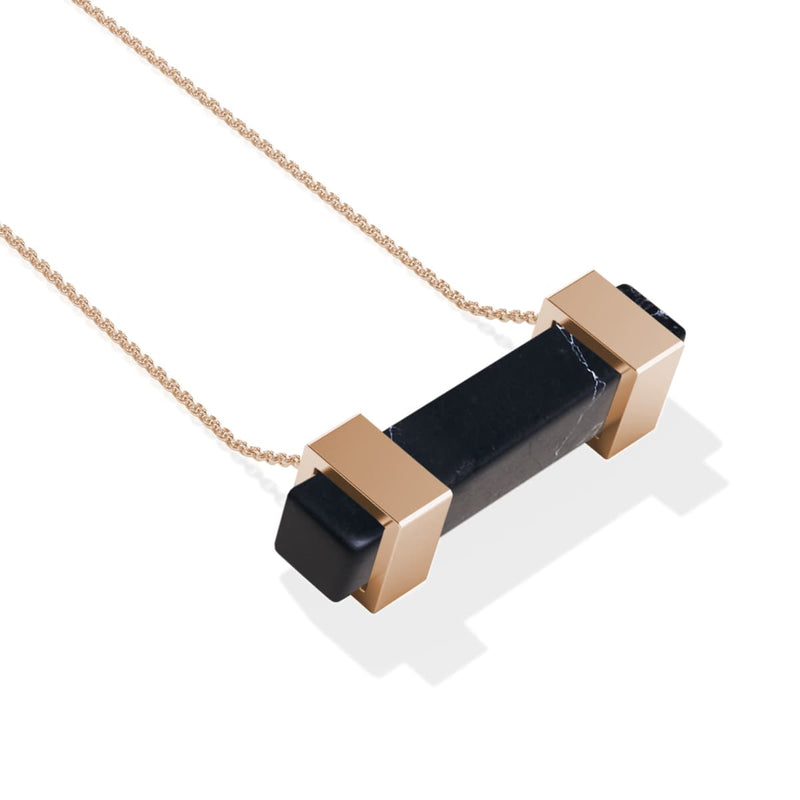 Agate noire | Or rose | Collier barre de pierres précieuses