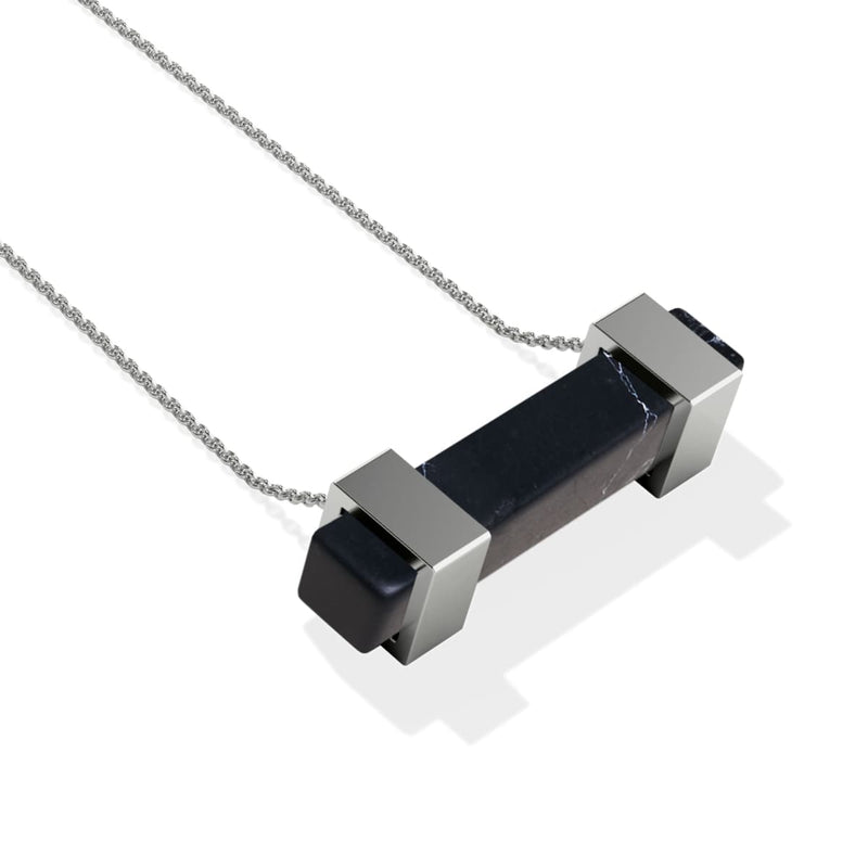 Agate noire | Argent | Collier barre de pierres précieuses