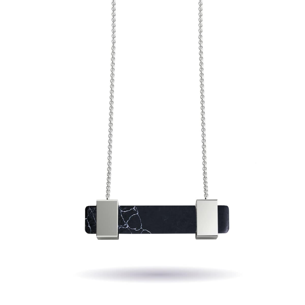 Agate noire | Argent | Collier barre de pierres précieuses