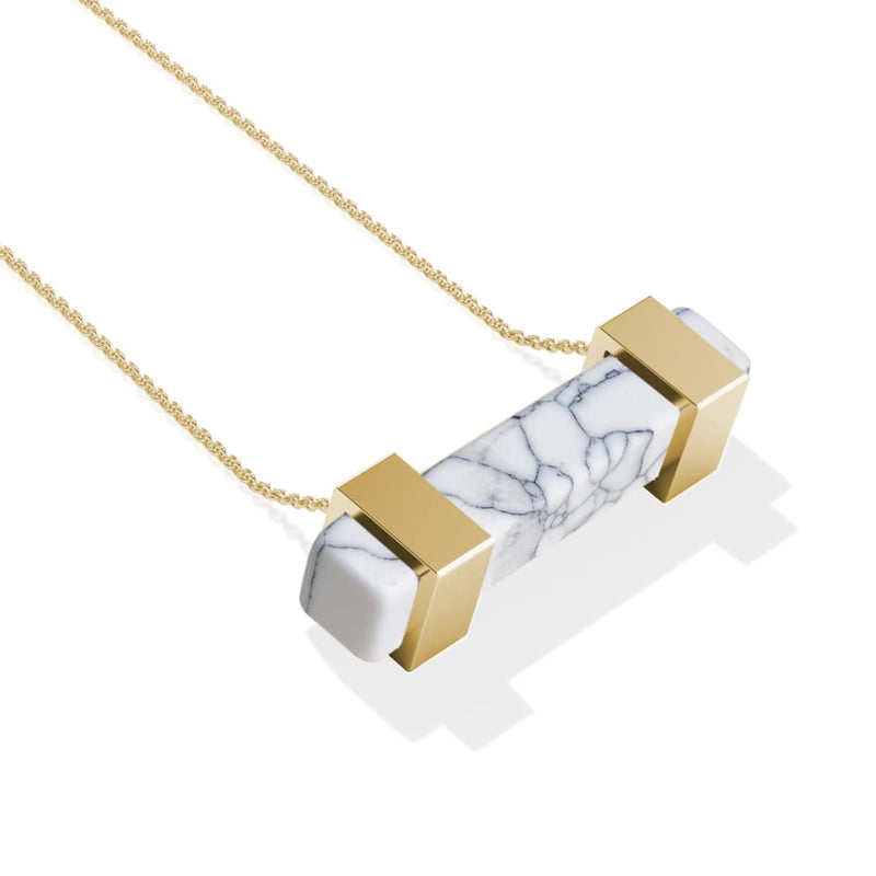 Howlite | Or | Collier barre de pierres précieuses