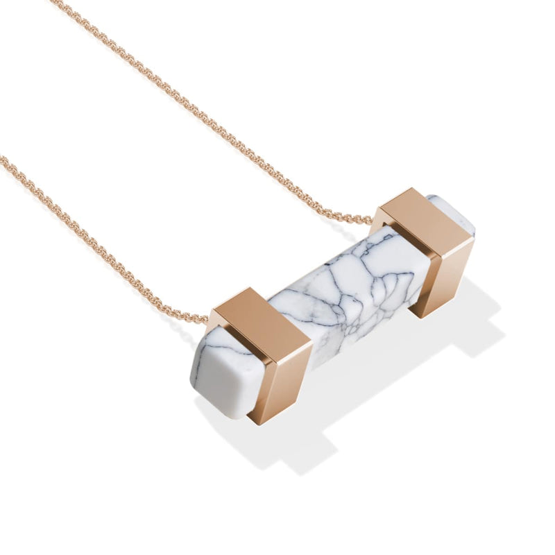 Howlite | Or rose | Collier barre de pierres précieuses