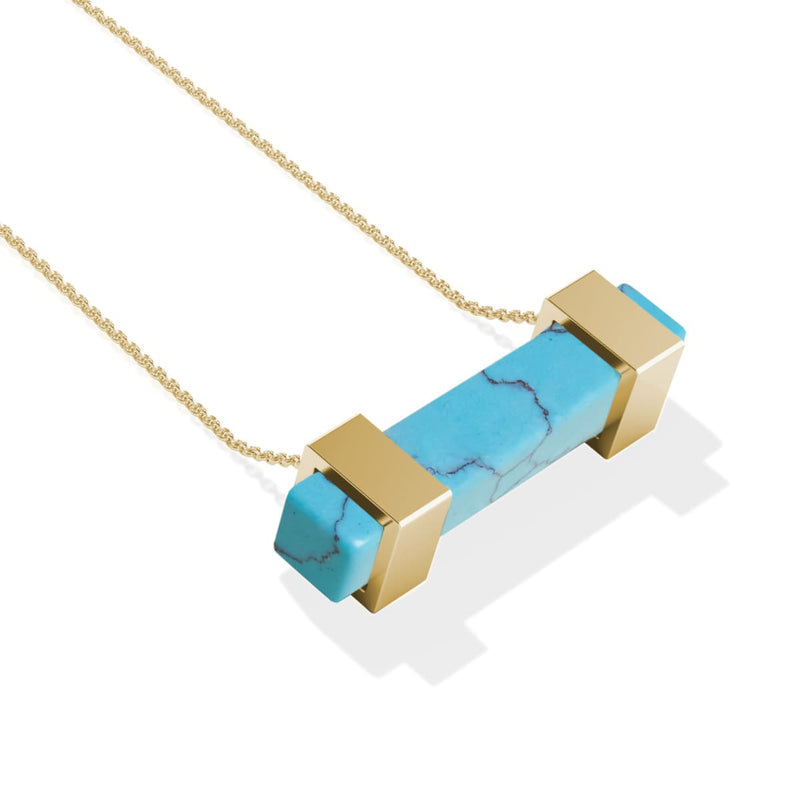 turquoise | Or | Collier barre de pierres précieuses