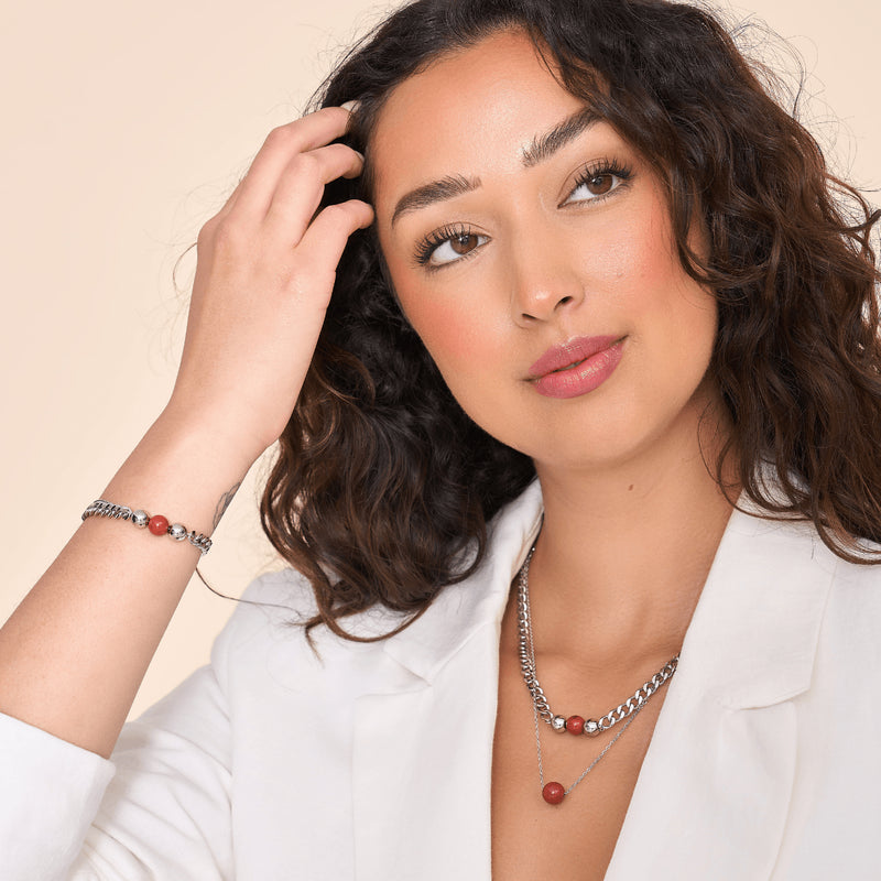 Jaspe Rouge x Argent | Bracelet chaîne de pierres précieuses