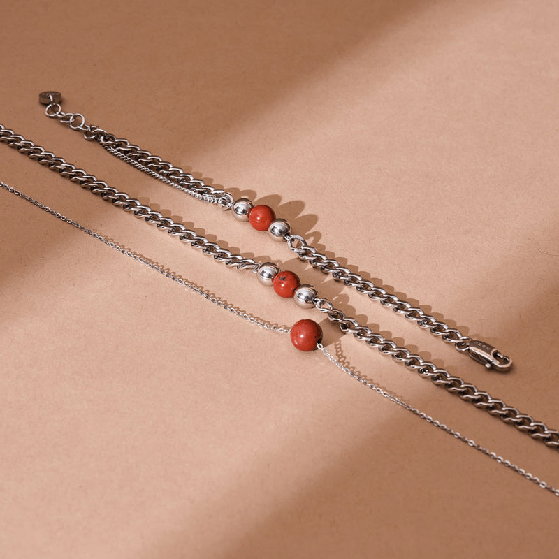Jaspe Rouge x Argent | Bracelet chaîne de pierres précieuses