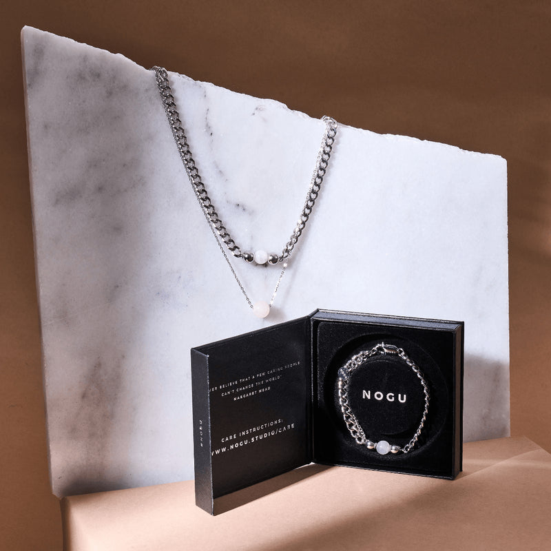 Quartz Rose x Argent | Bracelet chaîne de pierres précieuses