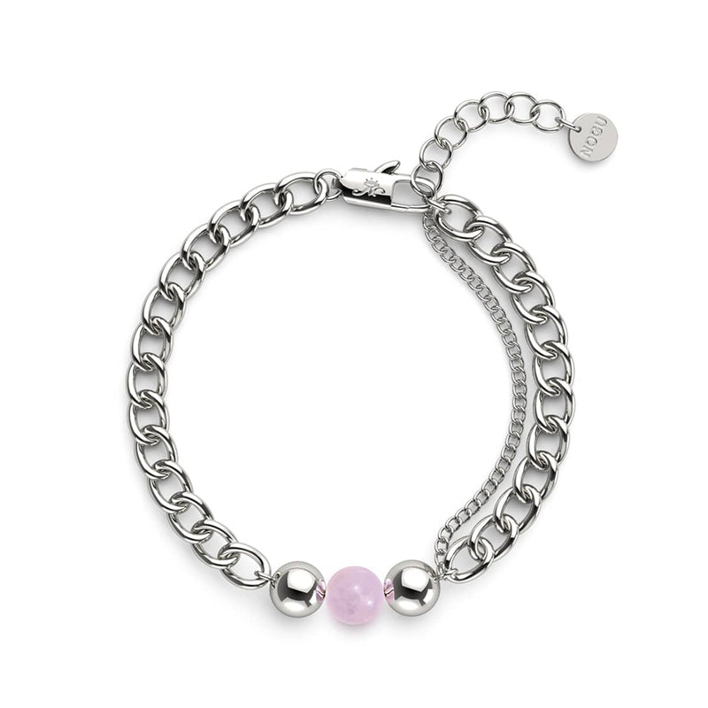 Quartz Rose x Argent | Bracelet chaîne de pierres précieuses