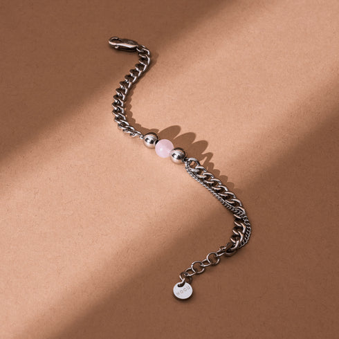 Quartz Rose x Argent | Bracelet chaîne de pierres précieuses