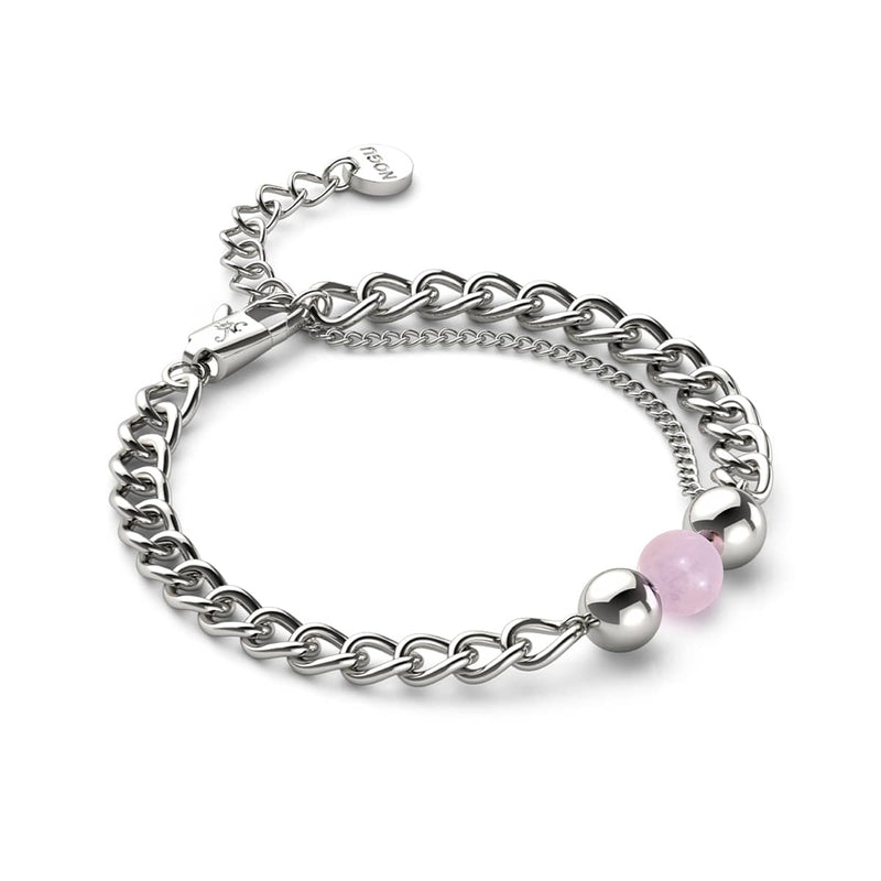 Quartz Rose x Argent | Bracelet chaîne de pierres précieuses