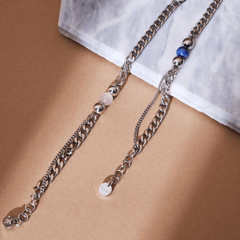 Quartz Rose x Argent | Bracelet chaîne de pierres précieuses