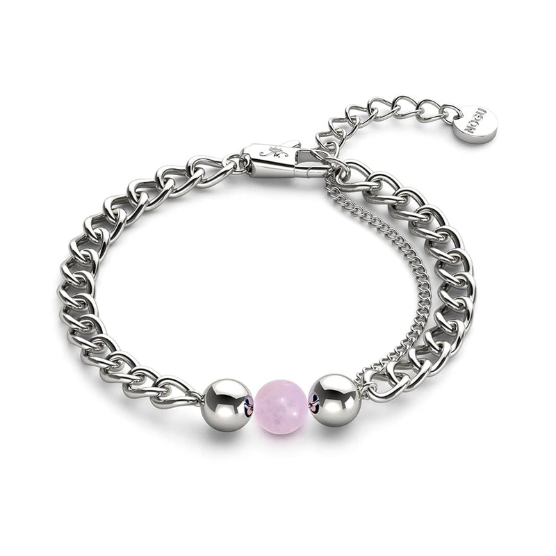 Quartz Rose x Argent | Bracelet chaîne de pierres précieuses