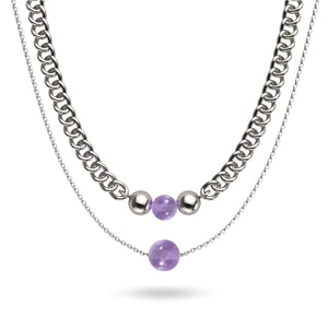 Améthyste x Argent | Collier chaîne de pierres précieuses