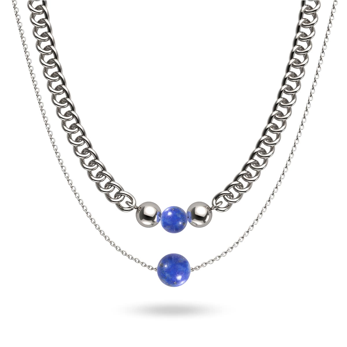 Lapis x Argent | Collier chaîne de pierres précieuses