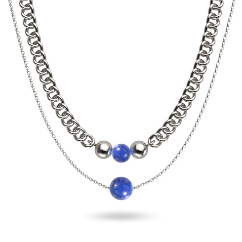 Lapis x Argent | Collier chaîne de pierres précieuses