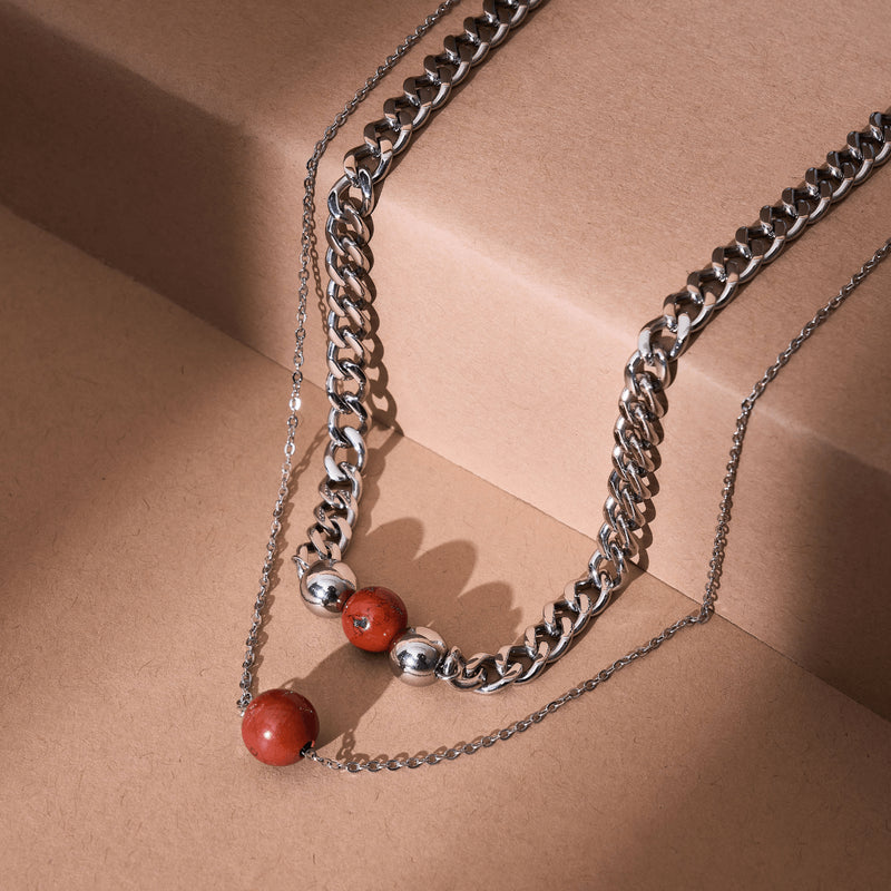 Jaspe Rouge x Argent | Collier chaîne de pierres précieuses