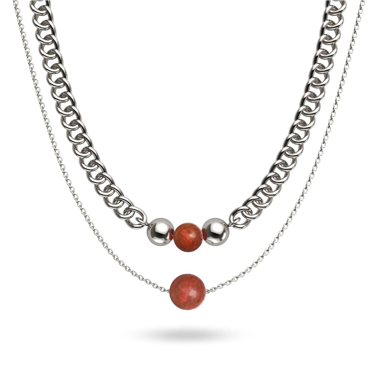 Jaspe Rouge x Argent | Collier chaîne de pierres précieuses