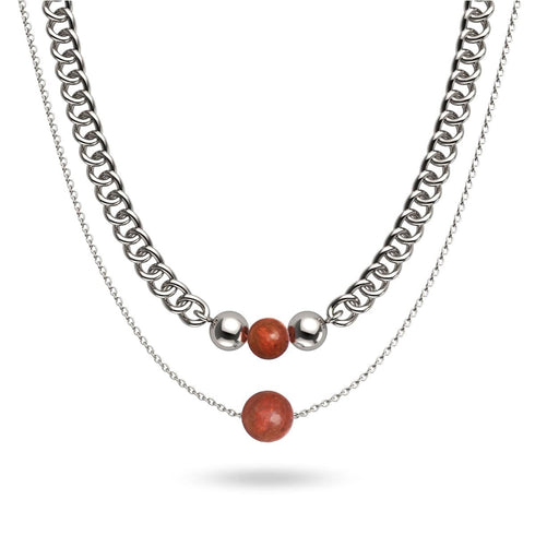 Jaspe Rouge x Argent | Collier chaîne de pierres précieuses