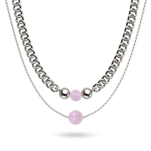 Quartz Rose x Argent | Collier chaîne de pierres précieuses