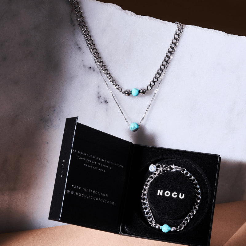 Turquoise x Argent | Collier chaîne de pierres précieuses