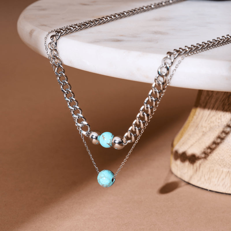 Turquoise x Argent | Collier chaîne de pierres précieuses