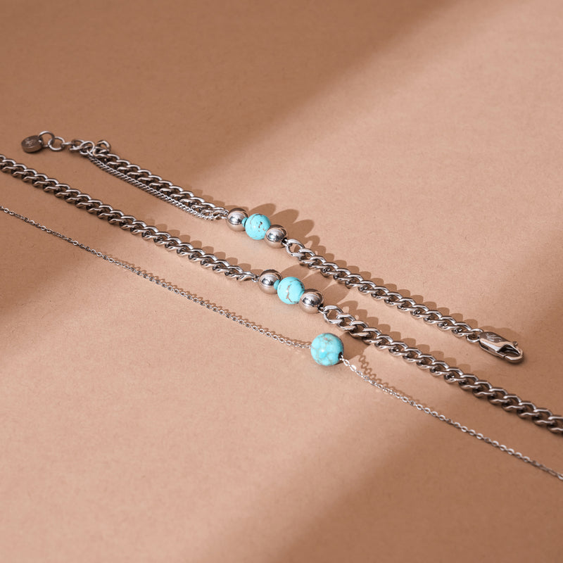 Turquoise x Argent | Collier chaîne de pierres précieuses