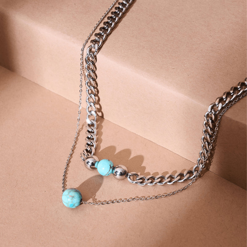 Turquoise x Argent | Collier chaîne de pierres précieuses