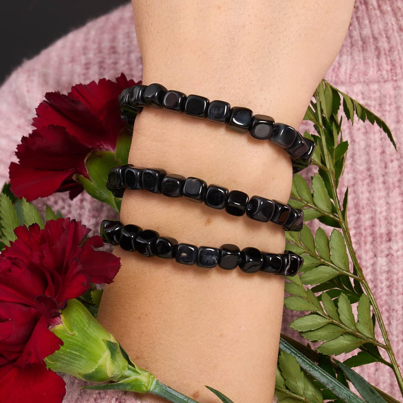 Agate noire | Argent | Bracelet macramé caillou pierre gemme