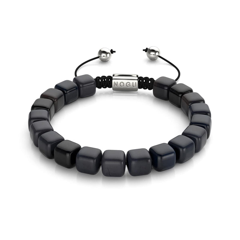Agate noire | Argent | Bracelet macramé caillou pierre gemme