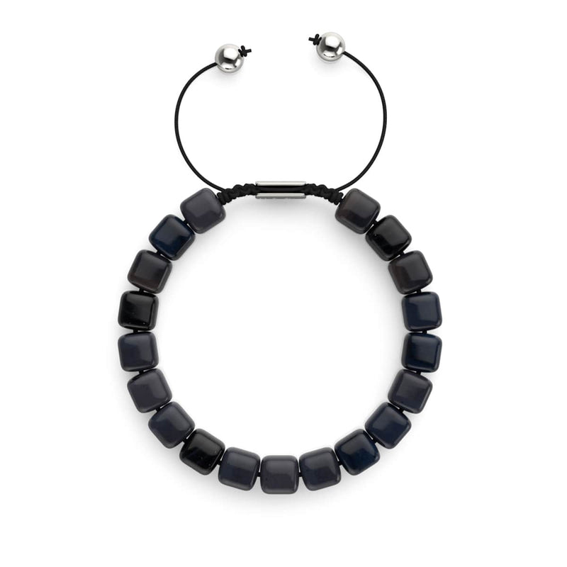 Agate noire | Argent | Bracelet macramé caillou pierre gemme