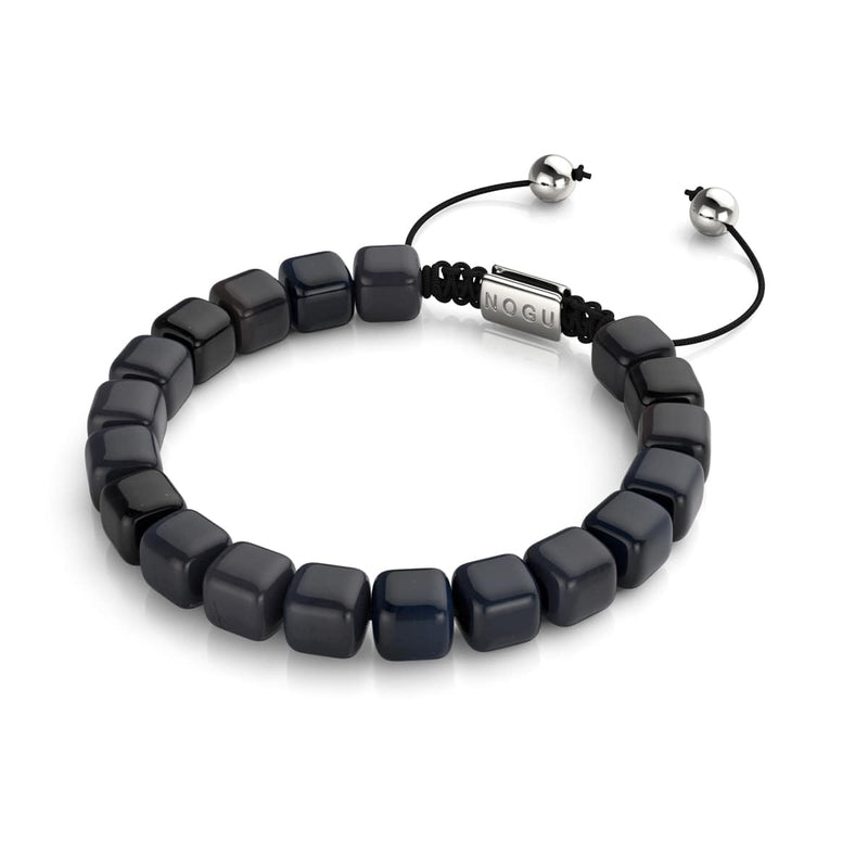 Agate noire | Argent | Bracelet macramé caillou pierre gemme
