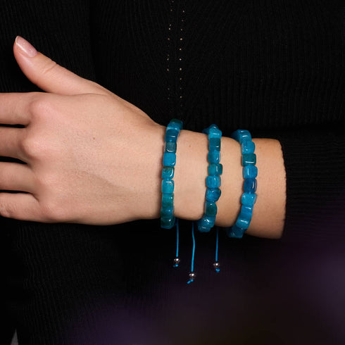 Quartz bleu | Argent | Bracelet macramé caillou pierre gemme