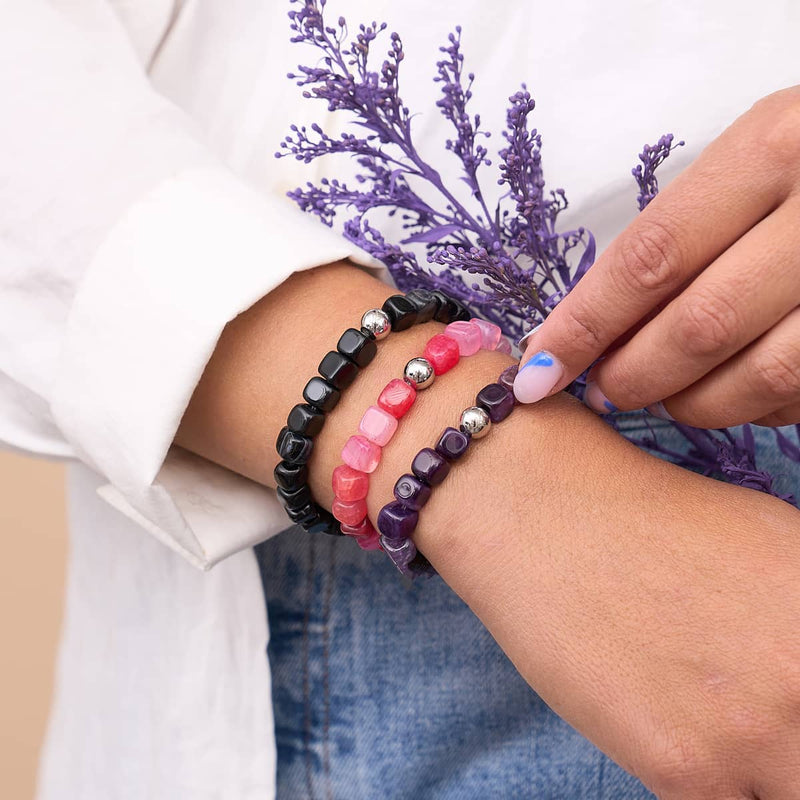 Agate Fuchsia | Argent | Bracelet Galet Pierres Précieuses