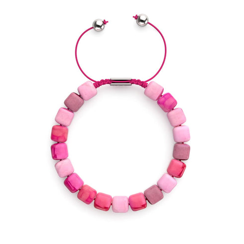 Fuchsia Agate | Silver | Gemstone Pebble Macrame Bracelet