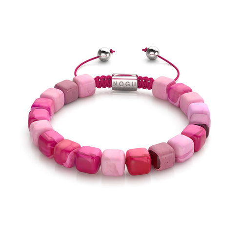Fuchsia Agate | Silver | Gemstone Pebble Macrame Bracelet