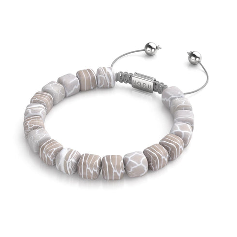 Agate grise | Argent | Bracelet macramé caillou pierre gemme