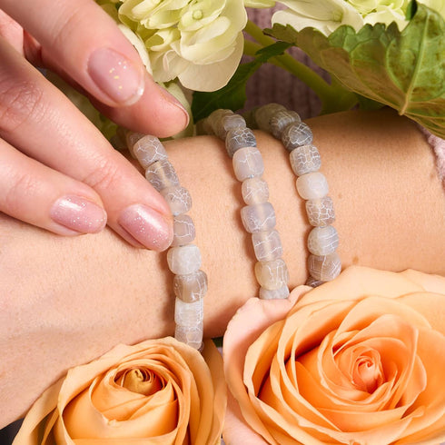 Agate grise | Argent | Bracelet macramé caillou pierre gemme