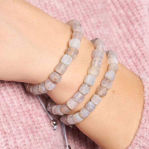 Agate grise | Argent | Bracelet macramé caillou pierre gemme