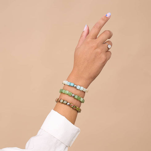 Olive Quartz | Silver | Gemstone Pebble Bracelet