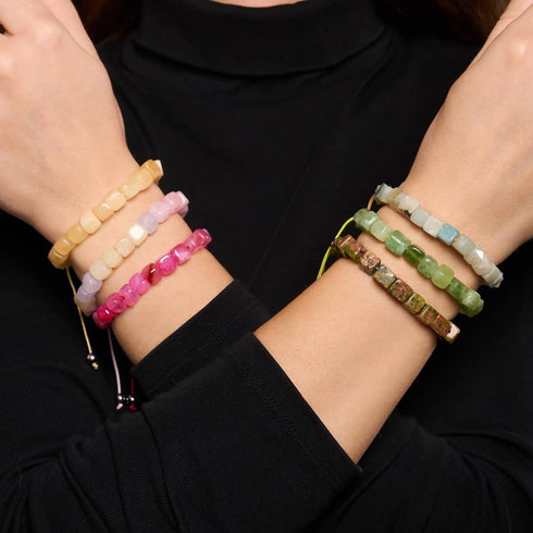 Quartz Olive | Argent | Bracelet macramé caillou pierre gemme